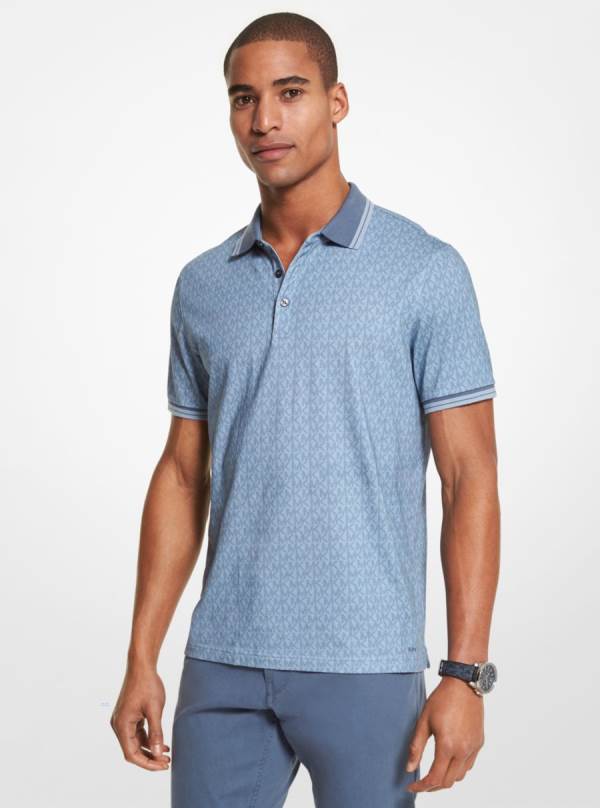 Panske Polokosele Michael Kors Greenwich Logo Print Cotton Jersey Námornícka Modrá - Oblecenie Michael Kors Lacne | ALGUZ-5278